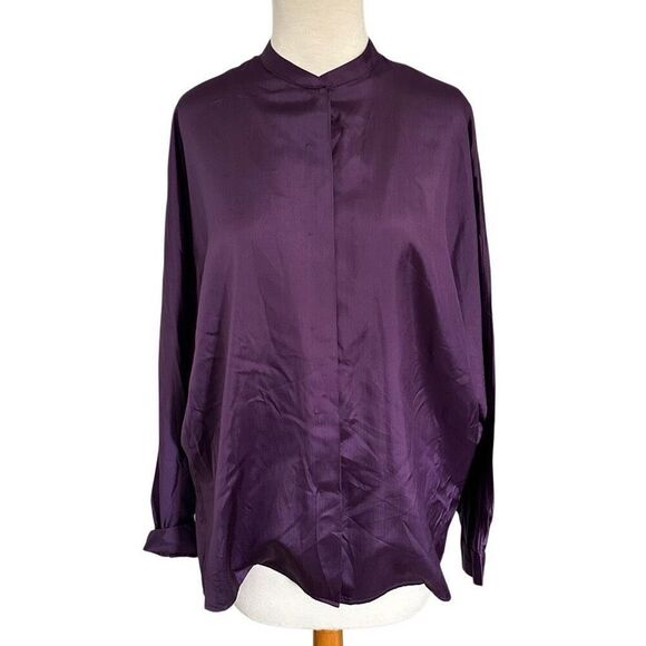 The Row Hidden Placket Mandarin Collar 100% Silk Blouse | Plum | Rare - Picture 2 of 6